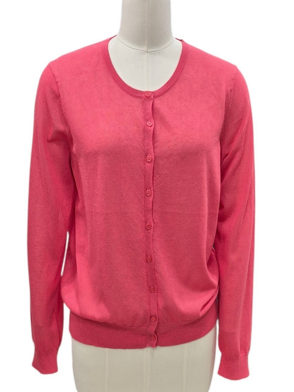 Anthropologie cardigan sweater women's large coral pink semi-sheer button down